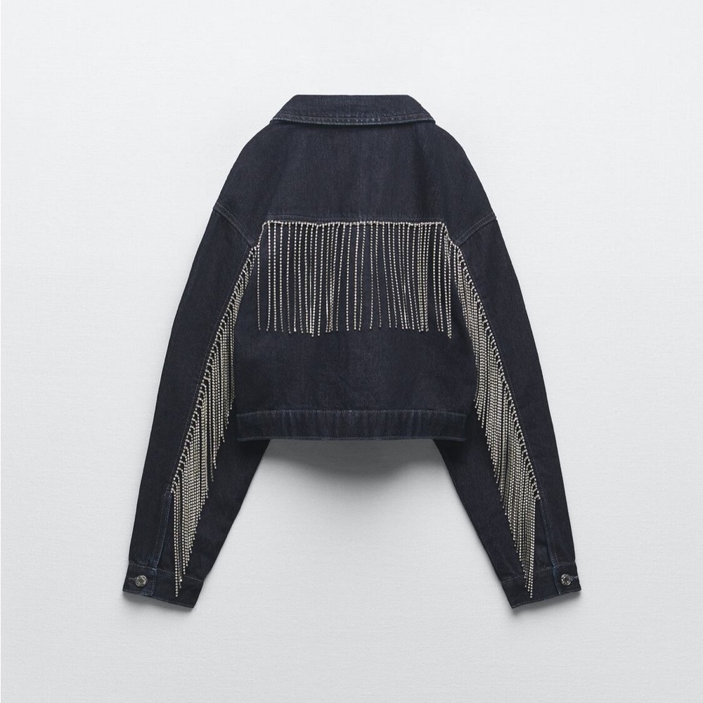 Zara rhinestone fringe denim jacket size L